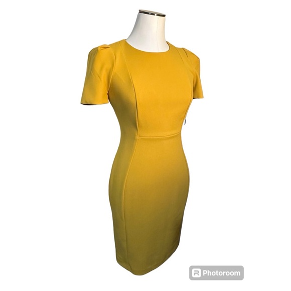 Beautiful NWT Calvin Klein sz 6P mustard / yellow ochre dress Chic and Classy - Picture 4 of 11